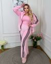 Стильний якісний костюмчик з лампасами рожевий №100056 - фото 1