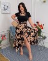 Спідниця на запах з трикотажу чорно-бежева №101053 - фото 4