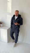 Чоловічий теплий костюм тринитка пеньє на флісі графіт №102800 - фото 4