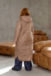 Довга стьобана куртка капучино №103346 - фото 4