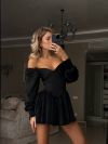 Оксамитовий чорний комбінезон із подвійною спідницею №103378 - фото 1