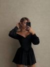 Оксамитовий чорний комбінезон із подвійною спідницею №103378 - фото 4