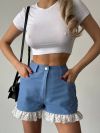 Шорти з джинсу та рюшом із прошви блакитні №98263 - фото 1