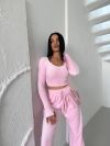 Стильний практичний костюмчик з велюру рожевий №98271 - фото 2
