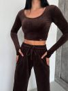 Стильний практичний костюмчик з велюру шоколад №98273 - фото 4