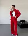 Стильний зручний костюм з лампасами на змійці червоний №99594 - фото 1