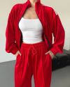 Стильний зручний костюм з лампасами на змійці червоний №99594 - фото 2