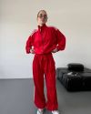 Стильний зручний костюм з лампасами на змійці червоний №99594 - фото 5