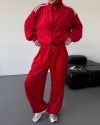 Стильний зручний костюм з лампасами на змійці червоний №99594 - фото 6