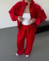 Стильний зручний костюм з лампасами на змійці червоний №99594 - фото 7