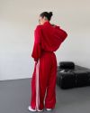 Стильний зручний костюм з лампасами на змійці червоний №99594 - фото 9