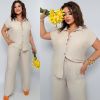 Костюм з легкого льону бежевий №99777 - фото 4