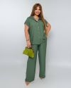 Костюм з легкого льону оливковий №99780 - фото 1