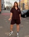 Жіночий стильний костюм з шортами шоколад №99915 - фото 2
