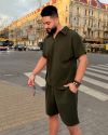 Чоловічий стильний костюм з шортами хакі №99916 - фото 2
