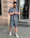 Чоловічий стильний костюм з шортами графіт №99919 - фото 7