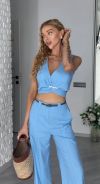 Трендовий весняно-літній костюм з льону блакитний №99950 - фото 4
