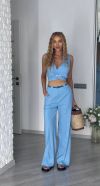 Трендовий весняно-літній костюм з льону блакитний №99950 - фото 5
