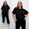 Вільний спортивний костюм з трикотажу «Вафелька» чорний №99982 - фото 7