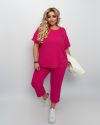 Вільний спортивний костюм з трикотажу «Вафелька» малина №99986 - фото 2