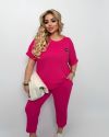 Вільний спортивний костюм з трикотажу «Вафелька» малина №99986 - фото 5